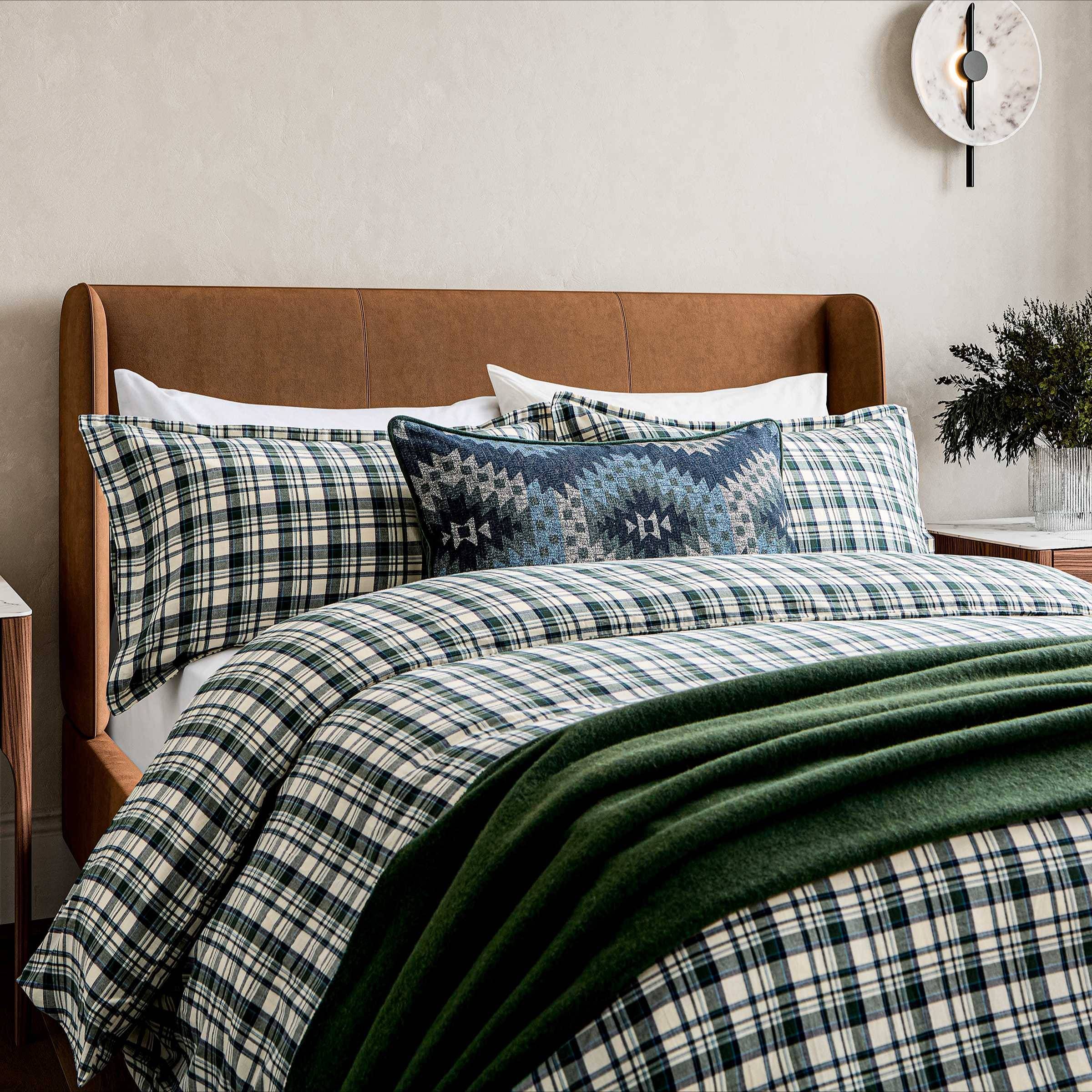 Bedeck of Belfast Woven Check Kingsize Duvet Cover SET, Navy/Green