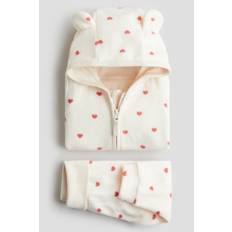 Hvid/Hjerter 2-delt sæt i fleece - Size: 50 (0-1M) - H&M