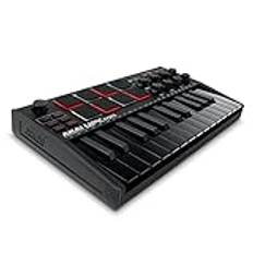 Akai Professional MPK Mini MK3 - USB MIDI Keyboard Controller med 25 tangenter, 8 trumpads, 8 rattar, software för musikproduktion, Native Instruments ljudpaket (NKS Integration), Svart