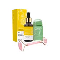 Rosa jade roller med Clay mask stick og vitamin C serum