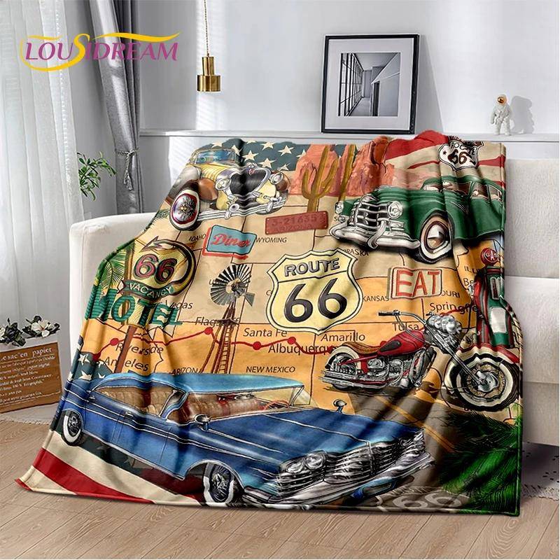 Retro Amerika Historiska Route 66, Modervägen,m?e Estrada Pläd, Mjuk Pläd för Hem Sovrum Säng Soffa Picknick Barnpresent