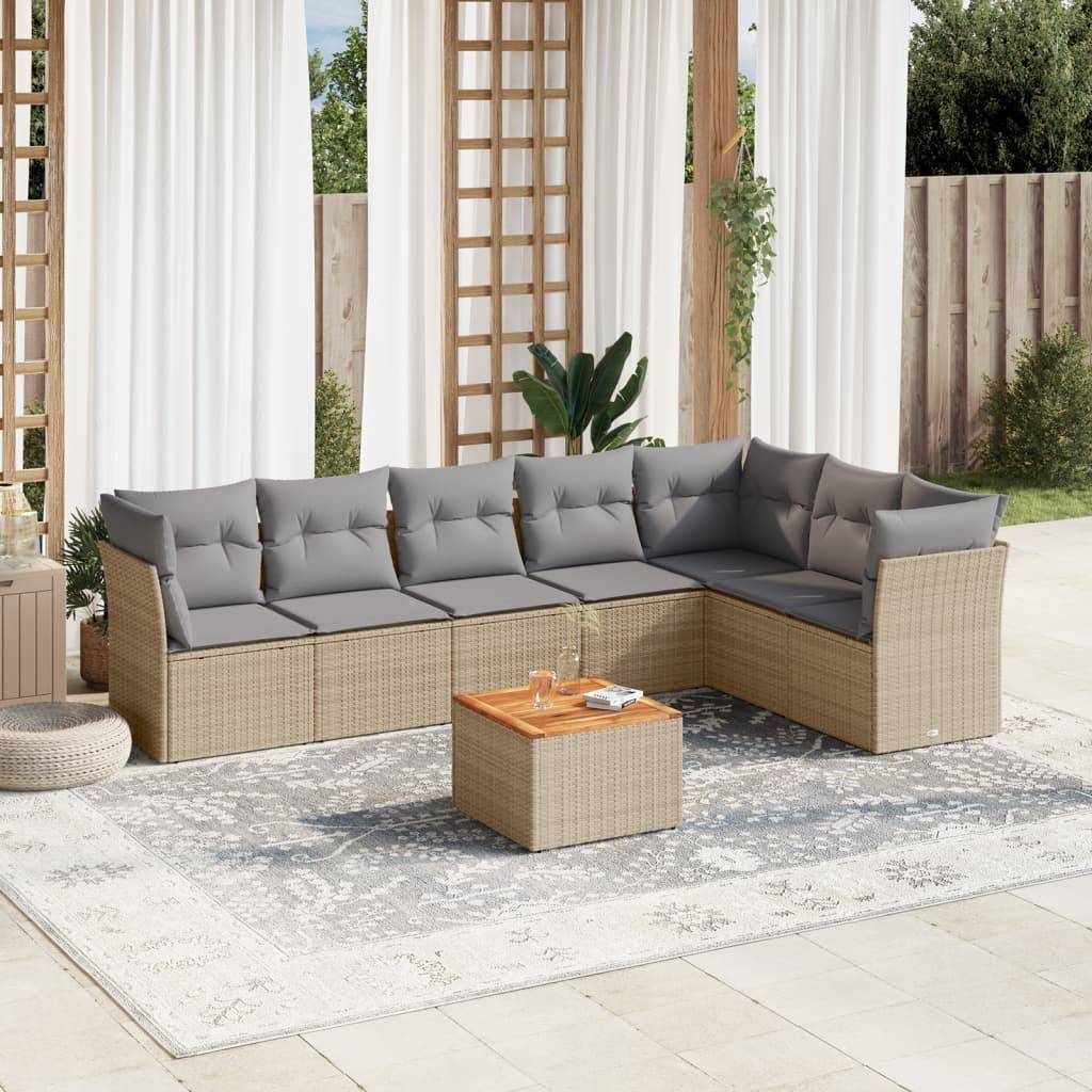 Sofasæt Til Haven 8 Dele Med Hynder Polyrattan - beige og grå