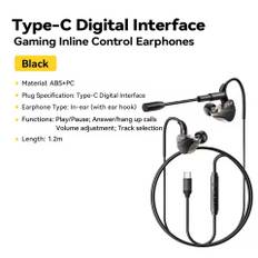 Essager USB Type C in-Ear Headset Wired Earphones For iPhone 16 Samsung Android HiFi Bass Stereo Games With Mic 3.5MM Headphones 3.5 MM interface svart