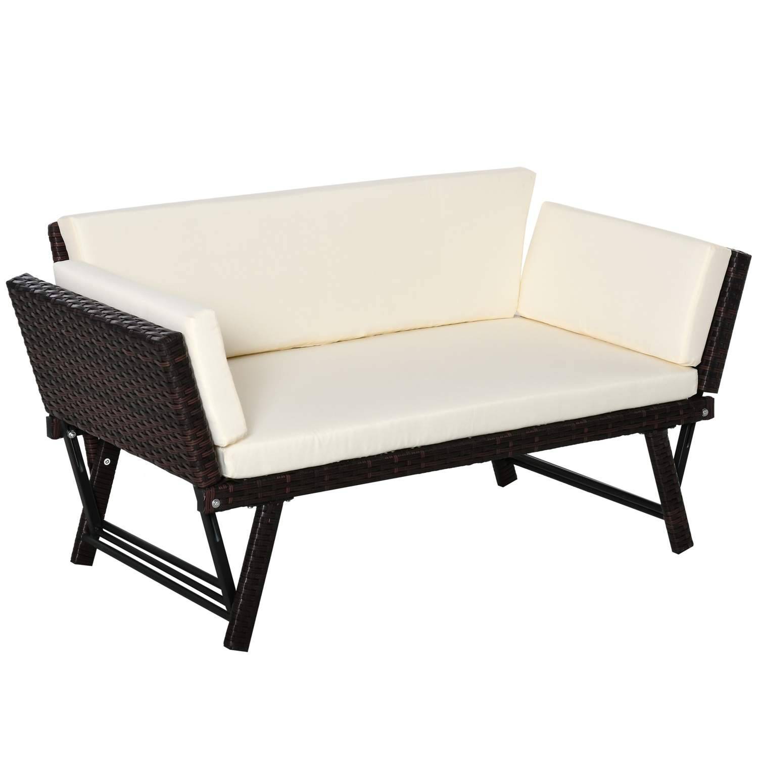 Brun polyrattan 2-personers havesofa med foldbare armlæn