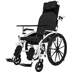 Wheelchairs Folding Lightweight Self Propelled with Attendant Brakes Strong Steel Compact Transport Wheelchair, with Dinner Plate Commode Pan Padded Chair 90-180° Adjustable