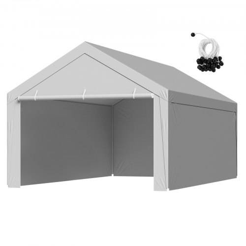 VEVOR Carport-reservtak, 3,6x6 m dricksskyddad garagepresenning med sidoväggar, UV-resistent och vattentät, kraftig bilskyddspresenning med bollvagnar, grå, ram ingår ej
