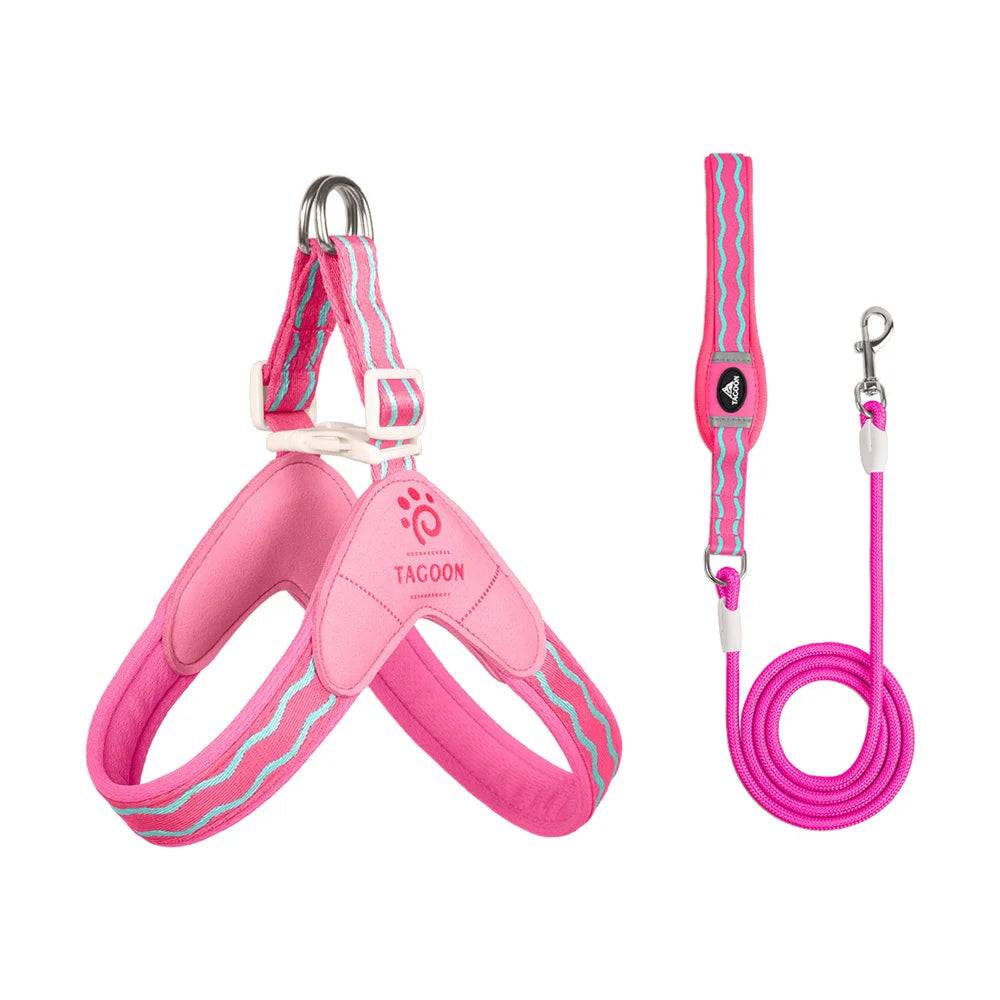 Mesh Saddle Dog Harness & Leash Set | Breathable, Padded | Small Dogs XS–L - Rose Set / L / SPC (L)