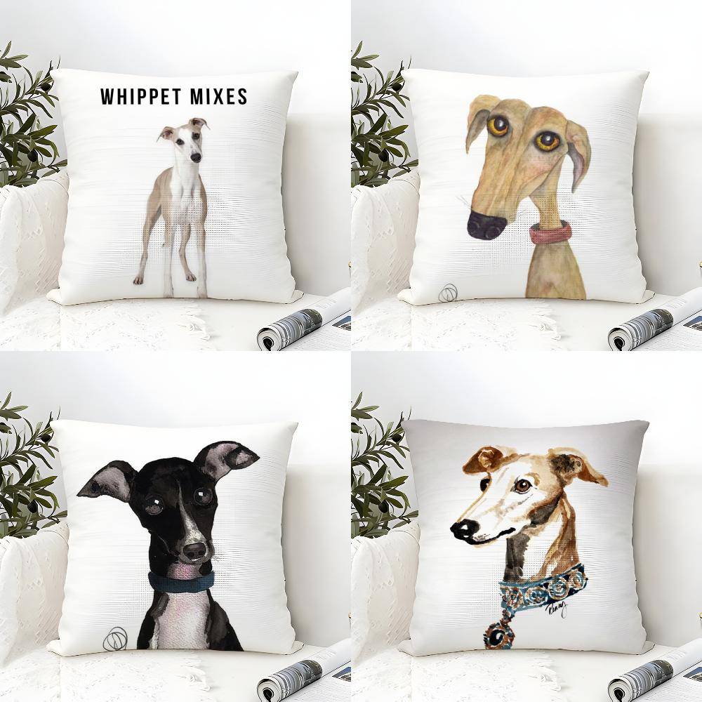 Derp Whippet Söt Kuddfodral Ekologiskt Linne Örngott Dubbelsidig Tryck Andningsbar Hållbar Dragkedja Heminredning Gåva