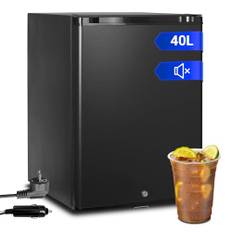 Techomey 12V Kühlschrank 40L, Camping Kühlschrank 12V 230V, Wohnmobil Kühlschrank mit Schloss, Wendetür und LED-Licht, Kühlschrank 12V für Camping, Reisen, Picknick, Büro und Zuhause, Schwarz