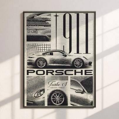 1 st vintage 911-affisch, digital nedladdning Y2K estetisk retro svartvit sportbilsaffisch (30*40 cm,50*70 cm,20*30 cm,40*60 cm)