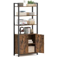 VASAGLE 6-Tier Bookcase, Tall Bookshelf with Door, Metal Frame, Adjustable Shelves, 24 x 60 x 159.5 cm, Living Room Bedroom, Rustic Brown and Ink Blac