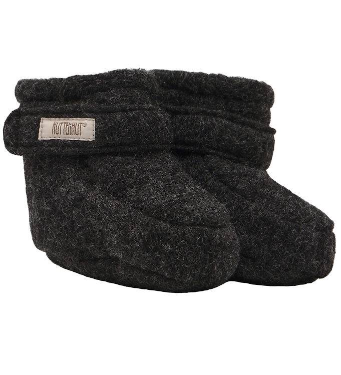 Huttelihut Hjemmesko - Uld - Dark Grey Melange - Huttelihut - 62/68 - Hjemmesko