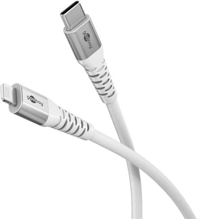 Goobay Lightning USB-C superblødt tekstilkabel med metalstik, 2 m, hvid.