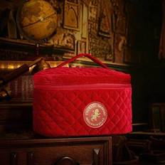 Red Velvety Rhombus Embroidered Fashion Portable Large Capacity Makeup Bag - Red - one-size