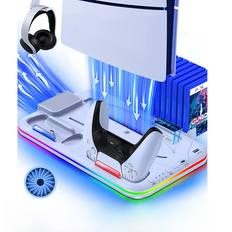 For PS5 Slim Cooling Stand with RGB Light Fan For PS5 Console Disc&Digital Editions PS5 Controller