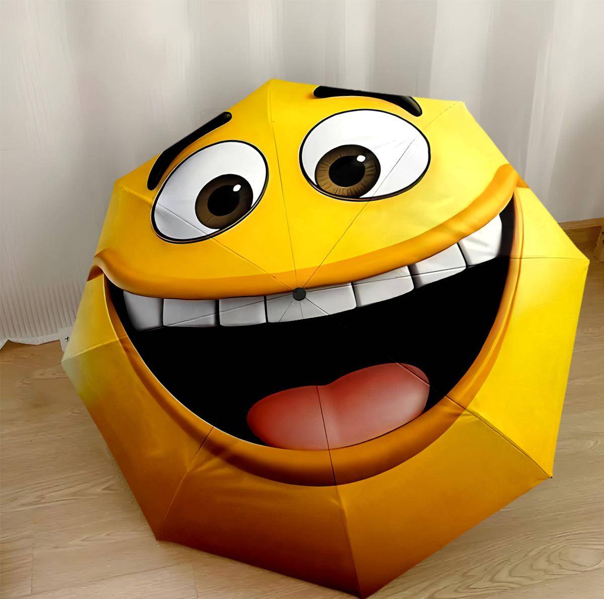 Glad Gul Emoji Automatiskt Paraply Infällbar Design med 8 Ribbor Hållbarhet Stadig Konstruktion Hela Säsongen Resor Fashionabel Gåva för Festivaler