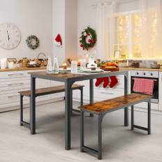 Spisebord med 2 bænke Spisegruppesæt á 3 110 x 70 cm Køkkenbord til 4 personer Kaffe + sort