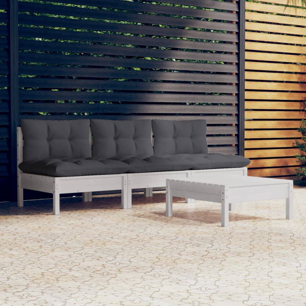 Loungegrupp med antracit dynor 4 delar massiv furu