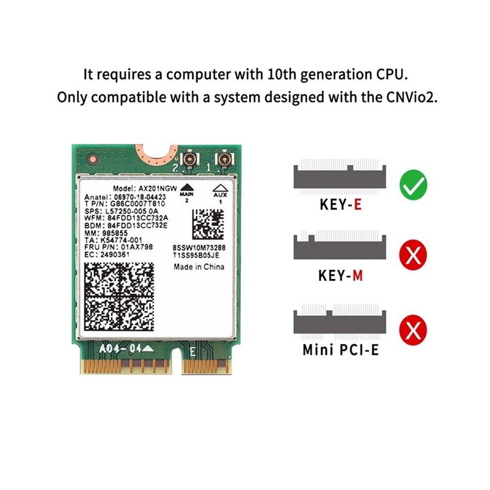 Wi-Fi 6 AX201NGW WiFi Card with WiFi 6E Magnetic Antenna 2974Mbps 2.4Ghz/5Ghz BT5.2 Wireless Network Card Adapter