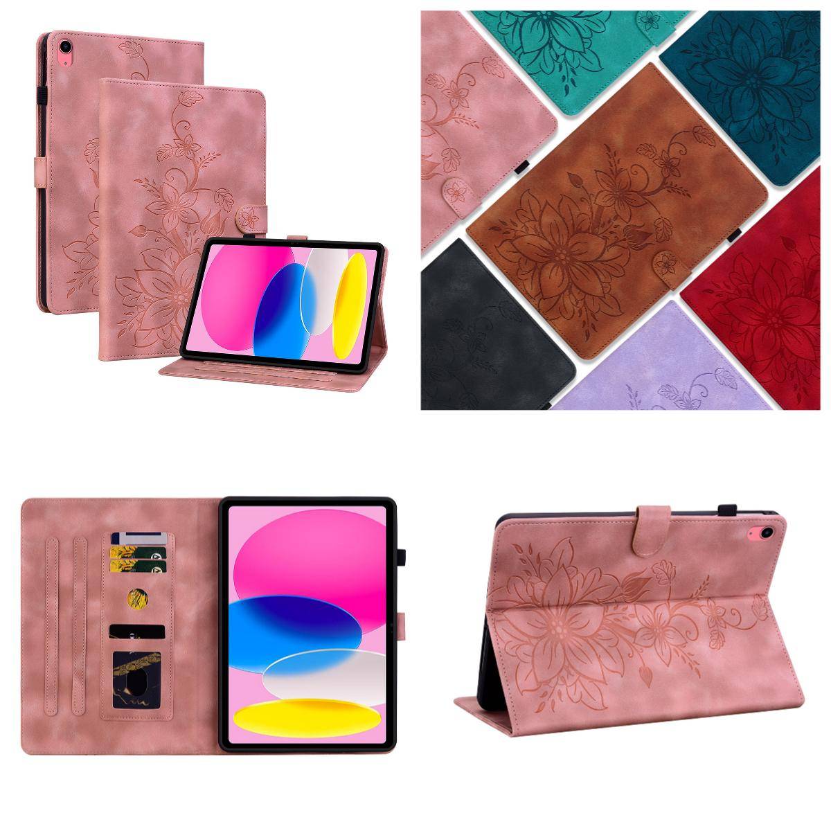 För Apple iPad (2025) (Även känd som iPad 11:e generationen, iPad (11:e generationen),iPad 11-tum (A16)).Utsökt PU-läderfodral med blommig präglad des