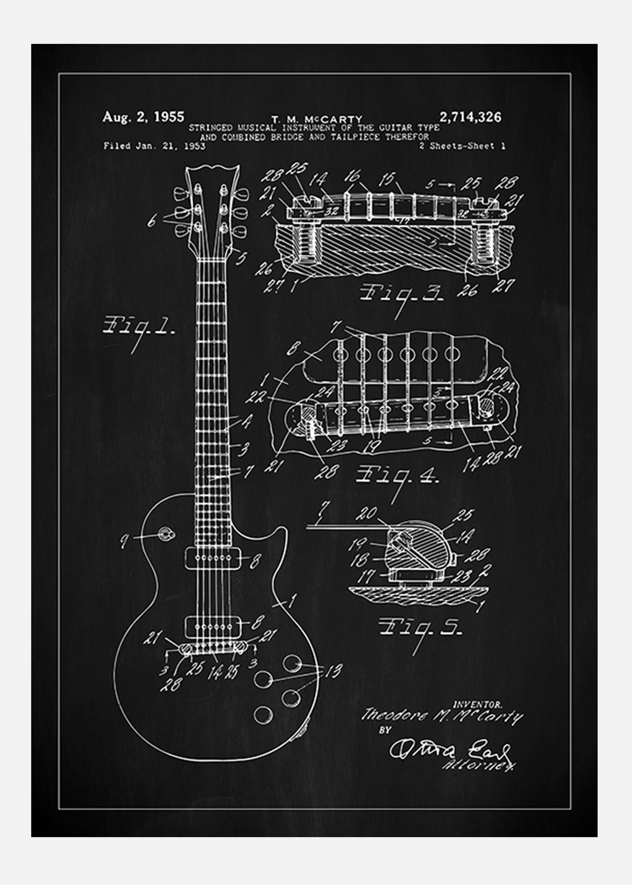 Patentritning - Elgitarr I - Svart Canvastavla (70x100 cm)