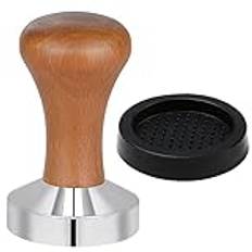 Vicloon Kaffe Tamper, 51mm kaffemjölpressare i rostfritt stål, Espressotamper med äkta trähandtag, kaffetamper i rostfritt stål med 60mm silikonmatta, espresso tamper, solid tung, barista stil