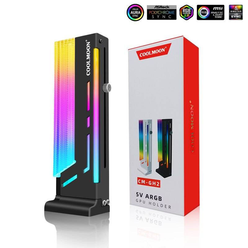Coolmoon gpu grafik video stöd ställ för datorfodral aluminiumlegering grafikkort hållare 5v 3 stift rgb argb aura sync - Svart
