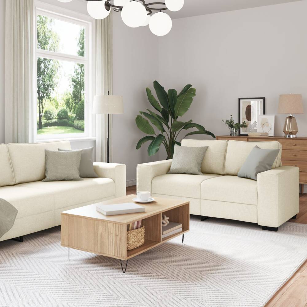 Soffa 3 pcs Beige 221 x 80 x 82 cm Linnenblandad tyg