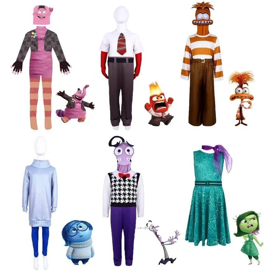 Tecknad Anime Inside Out 2 Glädje Cosplay Kostym Pojkar Flickor Kläduppsättning med Mask Halloween Födelsedagsfest Cosplay Jumpsuit Set cm