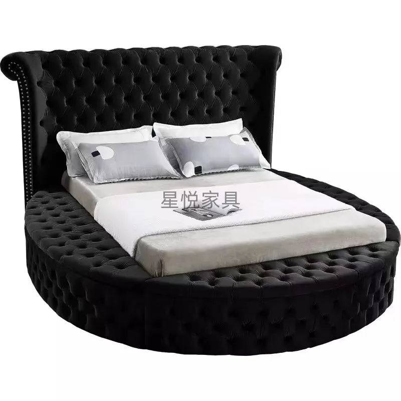 European Princess Round Bed Unique Elegant Villa Modern Double Bed Black Queen Cama Luxury Bedroom Set Furniture - style C no mattress / 1000mmx1900mm