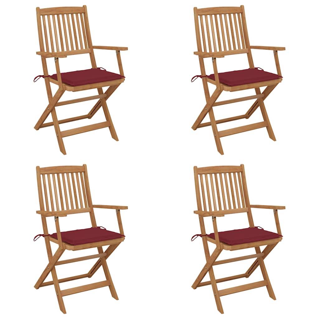 Foldbare Havestole Med Hynder Massivt Akacietræ - 4 / Vinrød