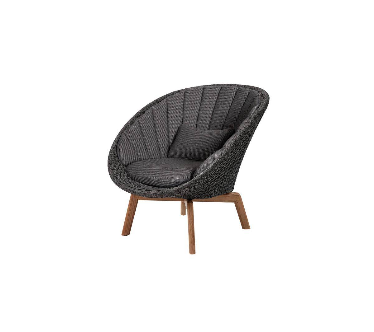 Peacock lounge stol med teak ben, Soft rope - Soft Rope - Dark grey / Cane-line Natté Grey w/QuickDry foam