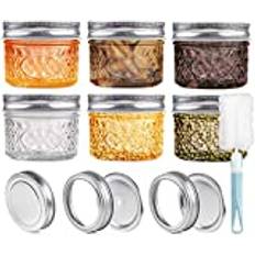 120 ml glasburkar med lock och band, 6-pack små glasburkar för kryddor, hemlagad mat, gelé, sylt, yoghurt, bröllopsgåvor med reservlock