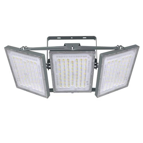 600W LED-Fluter im Freien, 60000lm Außenbeleuchtung, 6000K weißes Licht, IP66, Außenfluter, Außensicherheitslicht mit 3 verstellbaren Lampenköpfen, passend für Innenhöfe, Straßen, Parkplätze (Grau)
