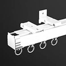 Gardinskena Rumsavdelare Gardinskena Med Tysta Rullar, Rak Takskena För Gardiner, Svartvit Aluminium Gardinskena Tak- Eller Väggmonterad, Rak Gardinskena(White,5M/16FT)