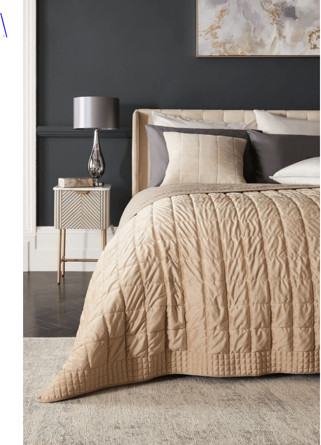 Champagne Gold Brooklyn Quilted velvet Bedspread - 260 x 260 (260 x 260)