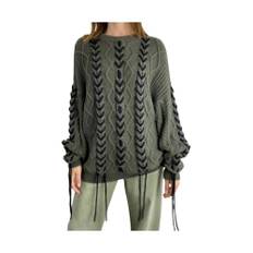 One Teaspoon, Strik, Dame, Grøn, S, Uld, Jersey Coneteaspoon - Khaki med sort snøre detalje