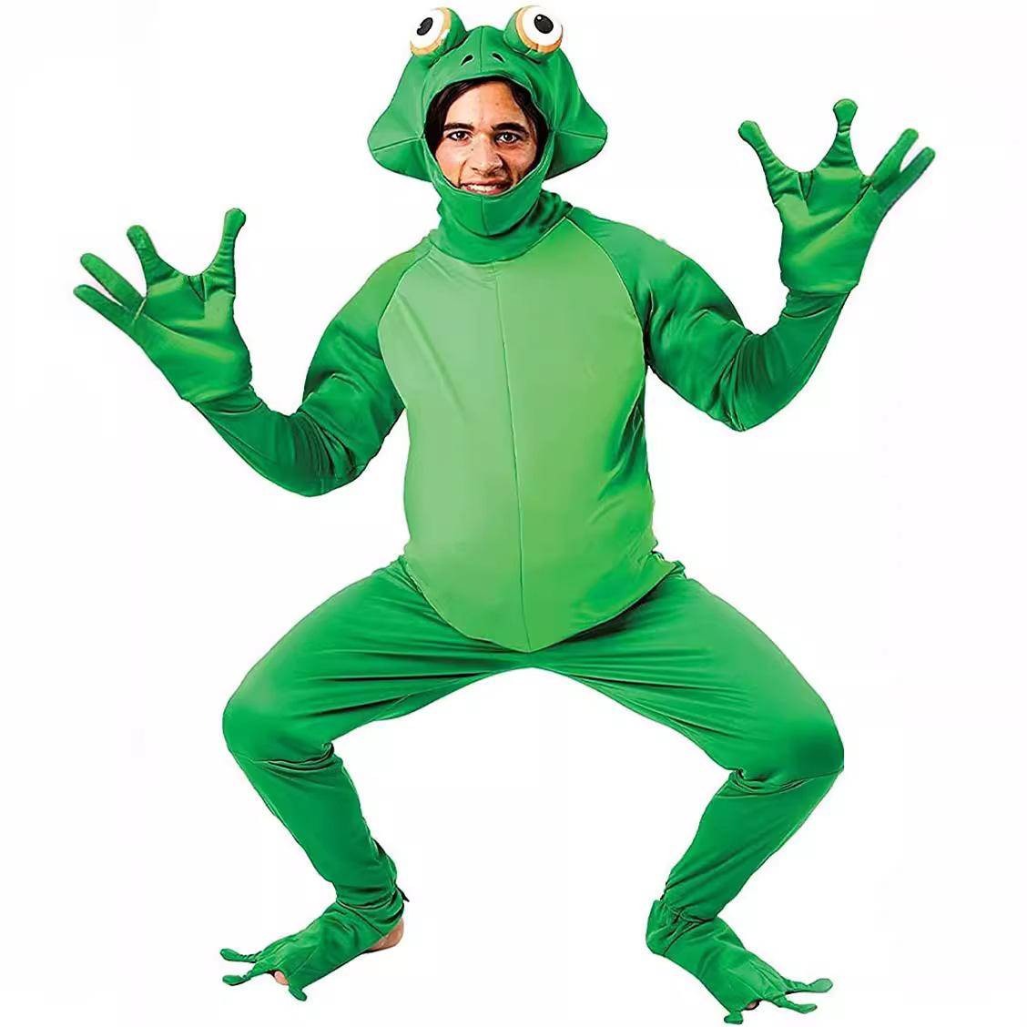 Froskmaskot helkropps rollspelsset, Halloweenfest, karneval maskeradkläder rollspel scenframträdande set cm green
