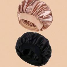 1/2/3pcs Silk Bonnet For Sleeping, Satin Hair Bonnets, Soft Elastic Band Silk Sleep Cap, Silk Hair Wrap For Curly Hair (Black Gold) - Multicolor - Multi-size