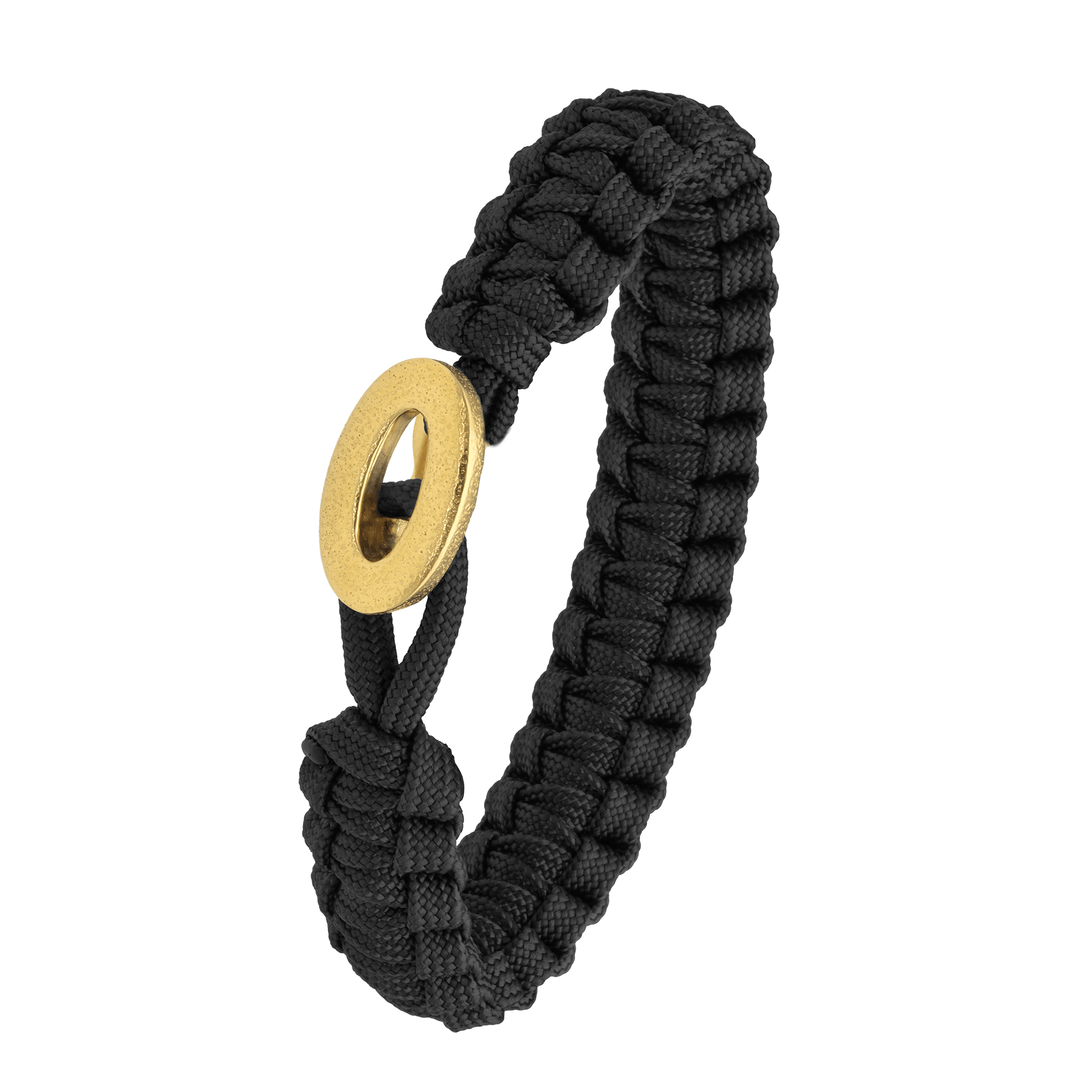 FSTS Bracelet Black with Brushed Gold Plated Sterling Silver Lock - Svart, Guldfärg (210 mm)