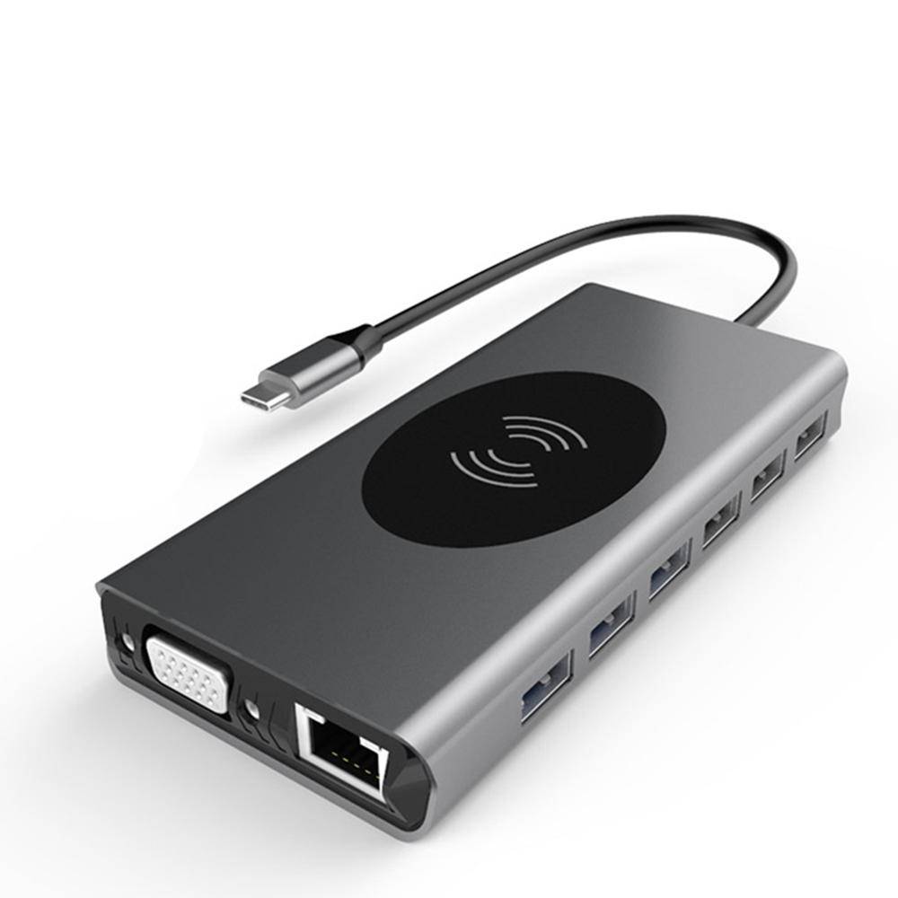 Usb c hub 14 in 1 hdmi rj45 vga triple display usb hub 3.0 adapter docka för macbook pro kortläsare usb splitter typ c usb hub - Trippeldisplay b