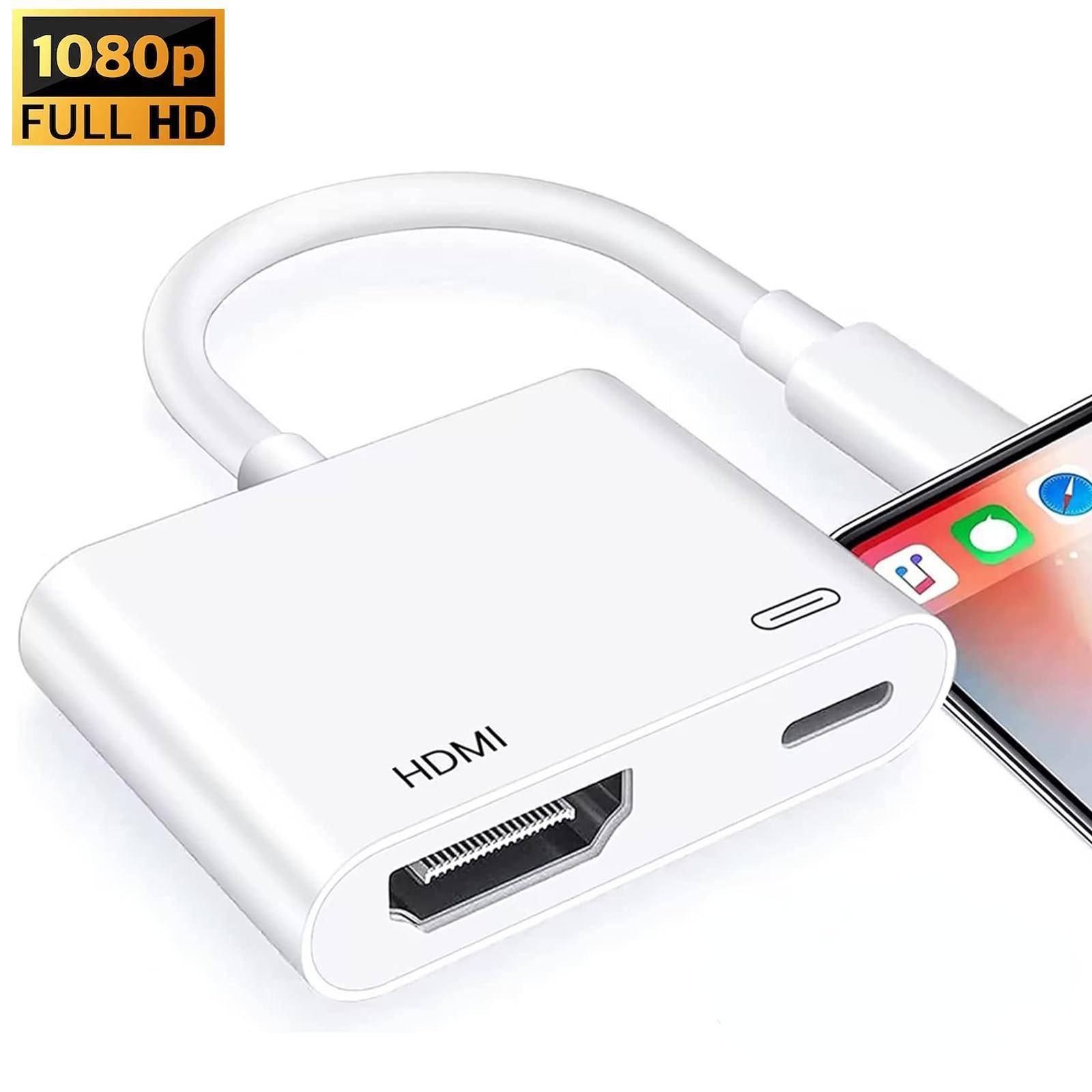 Lightning till HDMI Adapter 1080P Skärmkonverterare Kompatibel iPhone till HDMI Adapter för iPhone iPod-modeller TV-skärmar Projektor vit