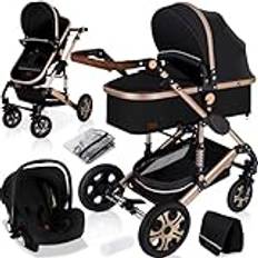 Travel Stroller Luxury Pram 3 i 1 babytroll (grå)