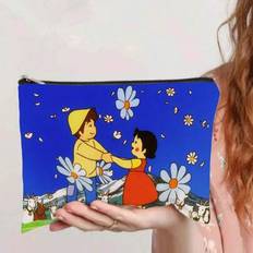 1pc Heidi Travel Cosmetic Bag &Pencil Case - Nostalgic Heidi & Alpine Meadow Design, Durable Polyester Makeup Organizer With Convenient Zipper Closure - Multicolor