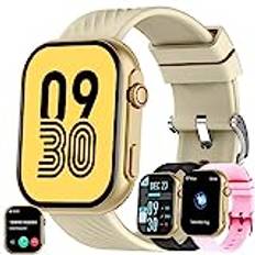 Smartwatch Women med Telefonfunktion, Fitness Tracker 2,0" HD Pekskärm, 123 Sportlägen Sportklocka Smartklocka med Sömnmonitor Pulsmätare Fitnessklocka Armbandsur för Android IOS (Guld)