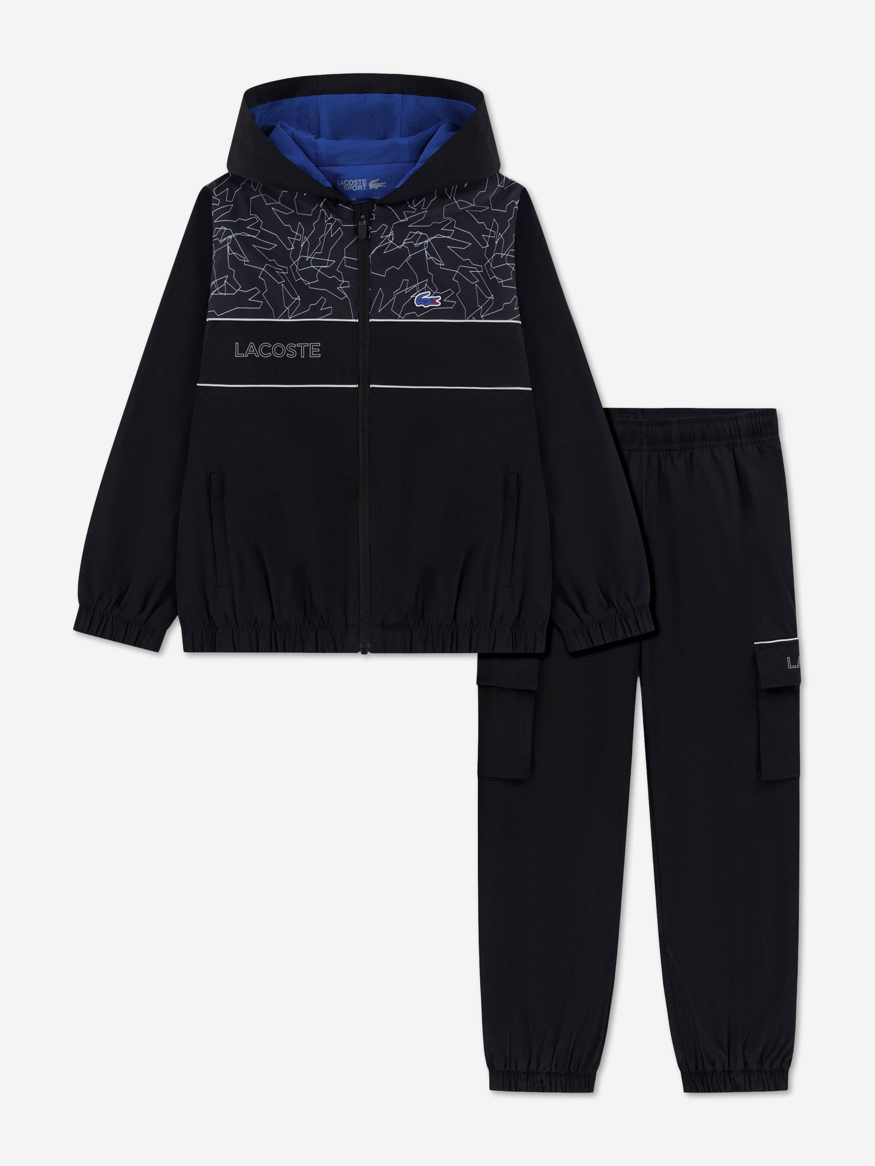 Lacoste Boys Mesh Lined Diamond Taffeta Tracksuit in Black - Black / 14 Yrs (14 Yrs)