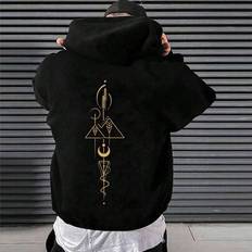 Men's Geometric Print Hoodie Sweatshirt - Black - L,M,XL,XXL,XXXL