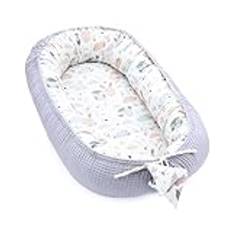 Babynest nyfödd baby bumper 90x50 cm - kokong Handgjord dubbelsidig bomullsvåffla med babynest Ugglor Grå