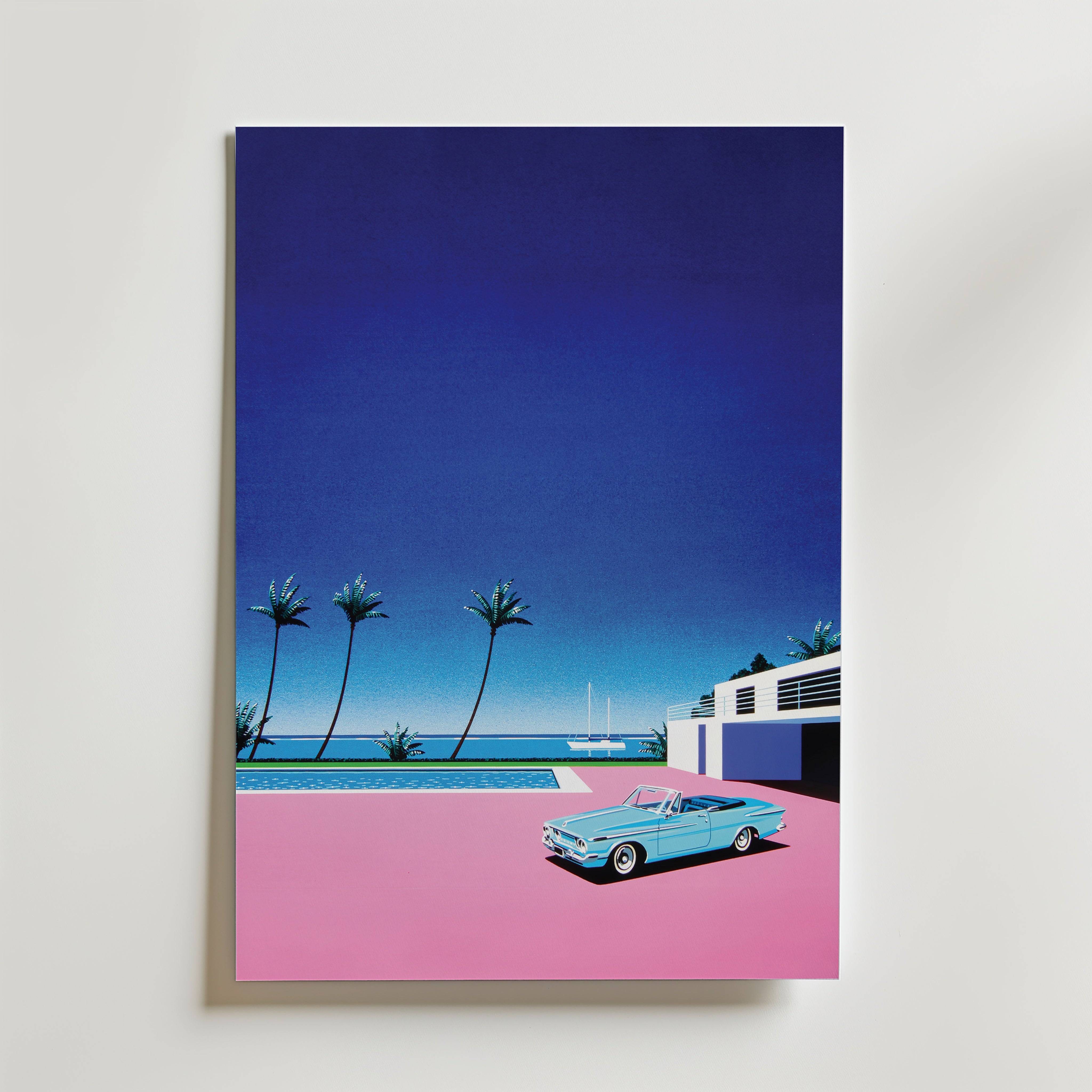 Hiroshi Nagai Pink Sunset Ride Poster - Premium Canvas 21x30 cm Utan passepartout