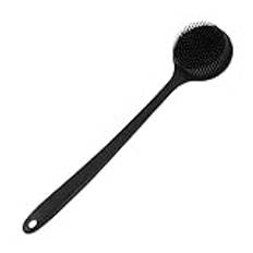 STOBOK Silicone Back Scrubber for Shower Bath Body Brush with Long Handle, 14.5 Length Body Exfoliator for Bath or Dry Brush (Black)